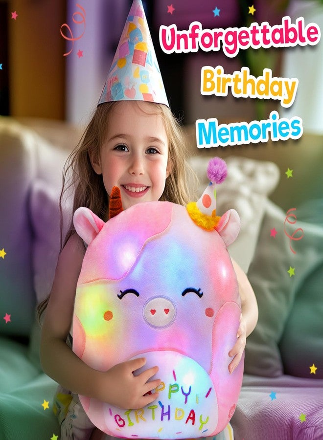 CozyWorld وسادة بقرة مضيئة موسيقية من كوزي وورلد، هدية عيد ميلاد سعيد، حيوانات محشوة بإضاءة LED، بقرة وردية متوهجة تغني، دمية قطيفة لطيفة، هدية عيد ميلاد للأطفال الصغار من الأولاد والبنات، 14 بوصة - Image 2